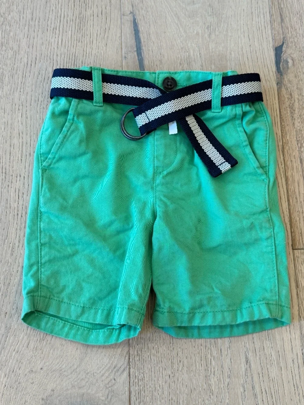 The Children's Place Boys Green Chino Shorts with Striped Belt – Size 3T